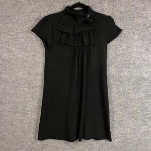 Anthropologie TWG  Black‎ Cashmere Dress Short Sleeve Ruffle Mock Neck Womens XS